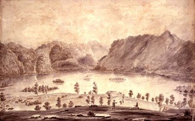 Veduta panoramica di Derwentwater e la Valle di Keswick, (dettaglio) da Moses Griffith